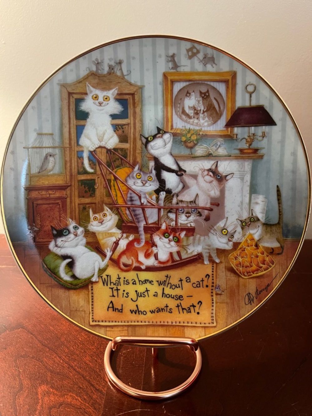 Danbury Mint Plate “The Comforts of Home” with Colorful Cats